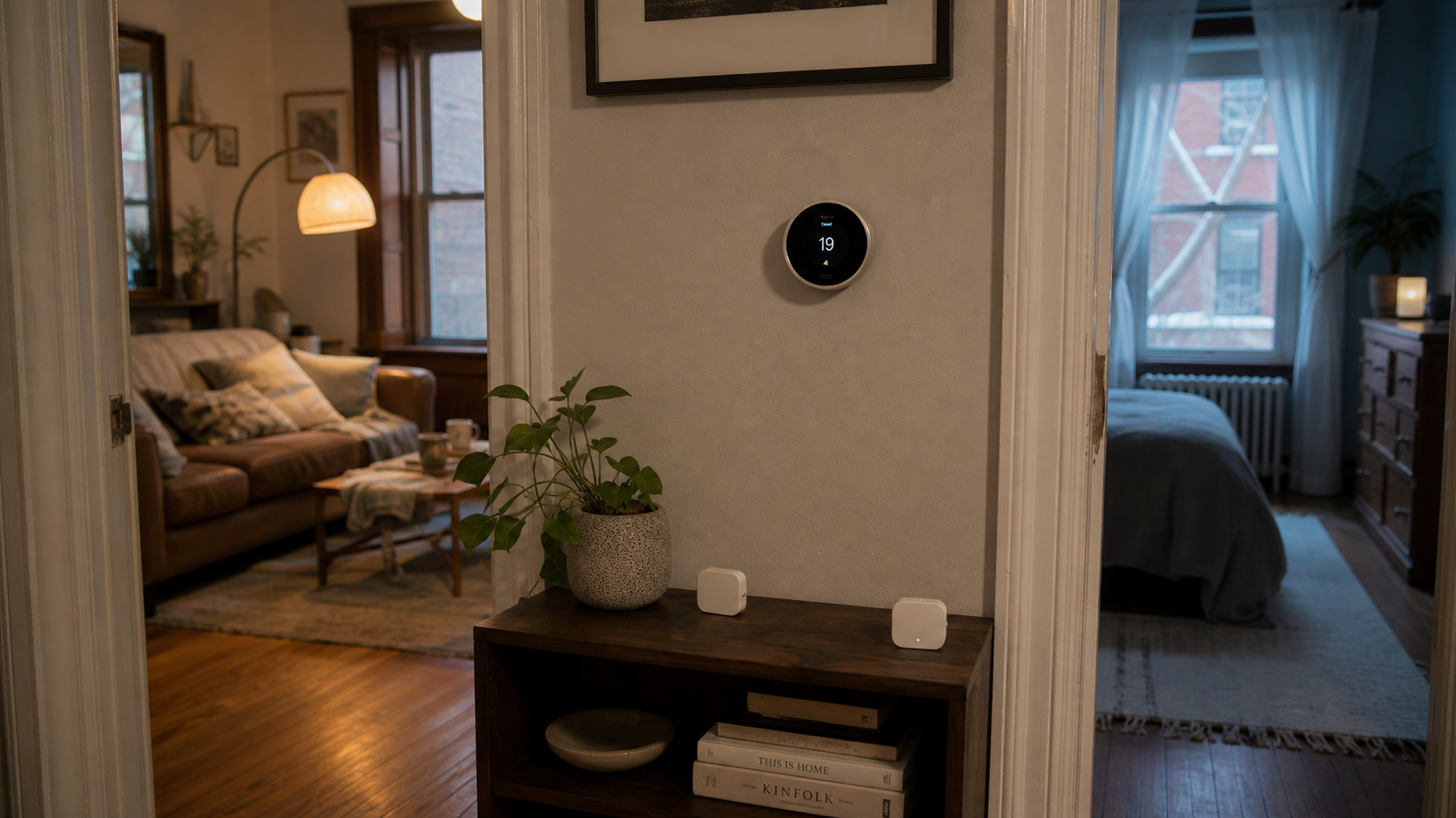 An older Montreal home with a thermostat and a person comparing room comfort