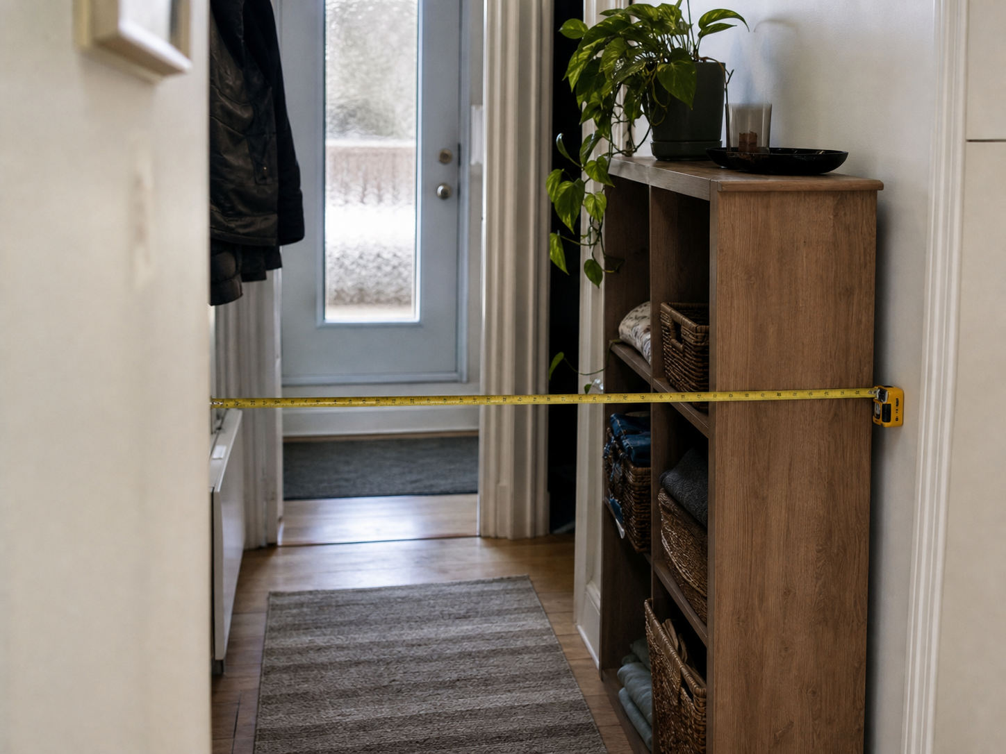 An entry shelf measured for a hallway