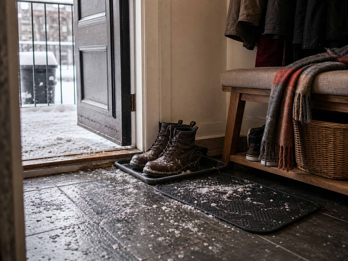 A Montreal winter entryway context scene