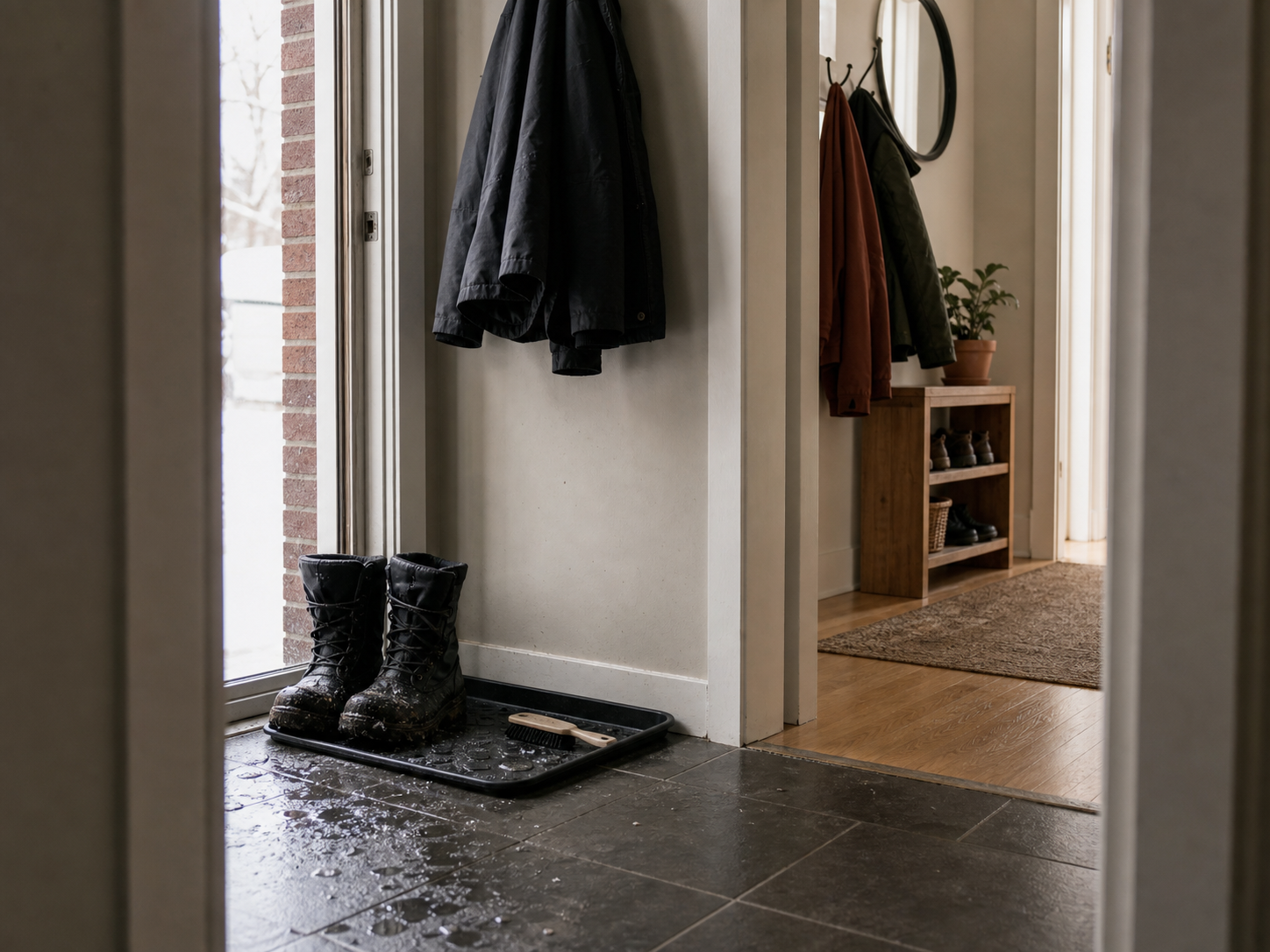 A two-zone entryway routine scene