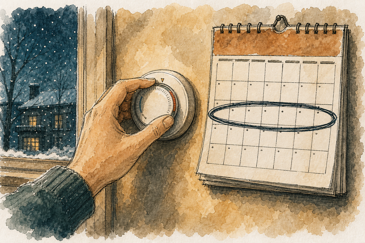 Winter room and calendar-like planning scene for setback testing.