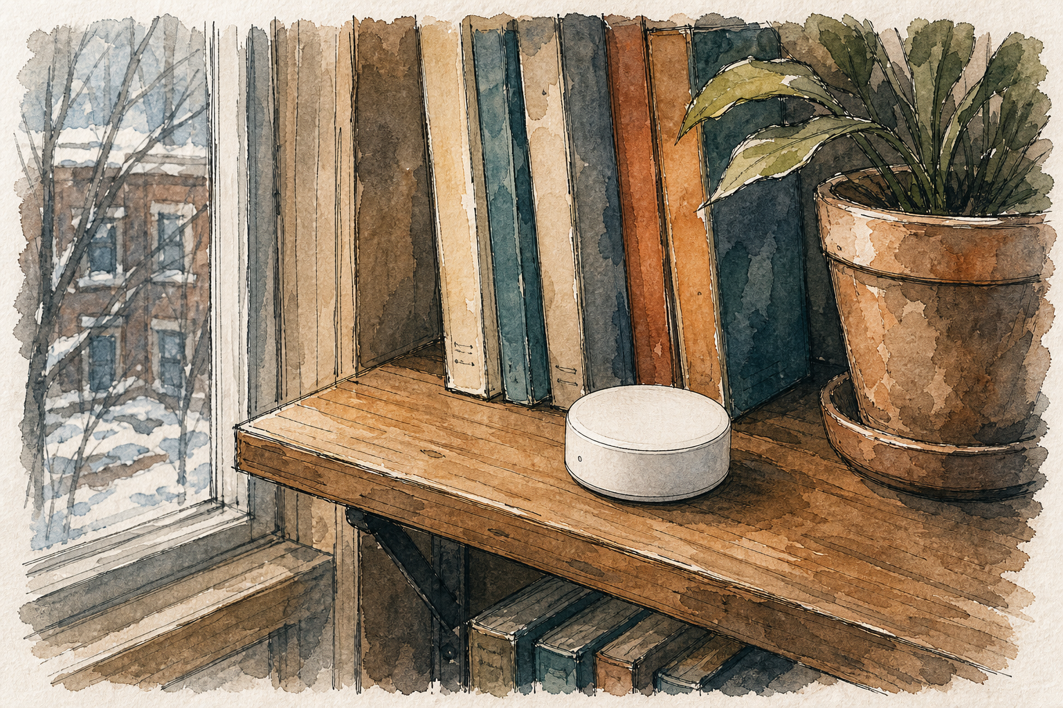 Smart thermostat and secondary room sensor in a home setting.