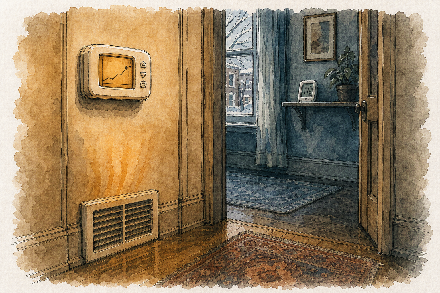 Small indoor temperature sensor placed in a colder room.